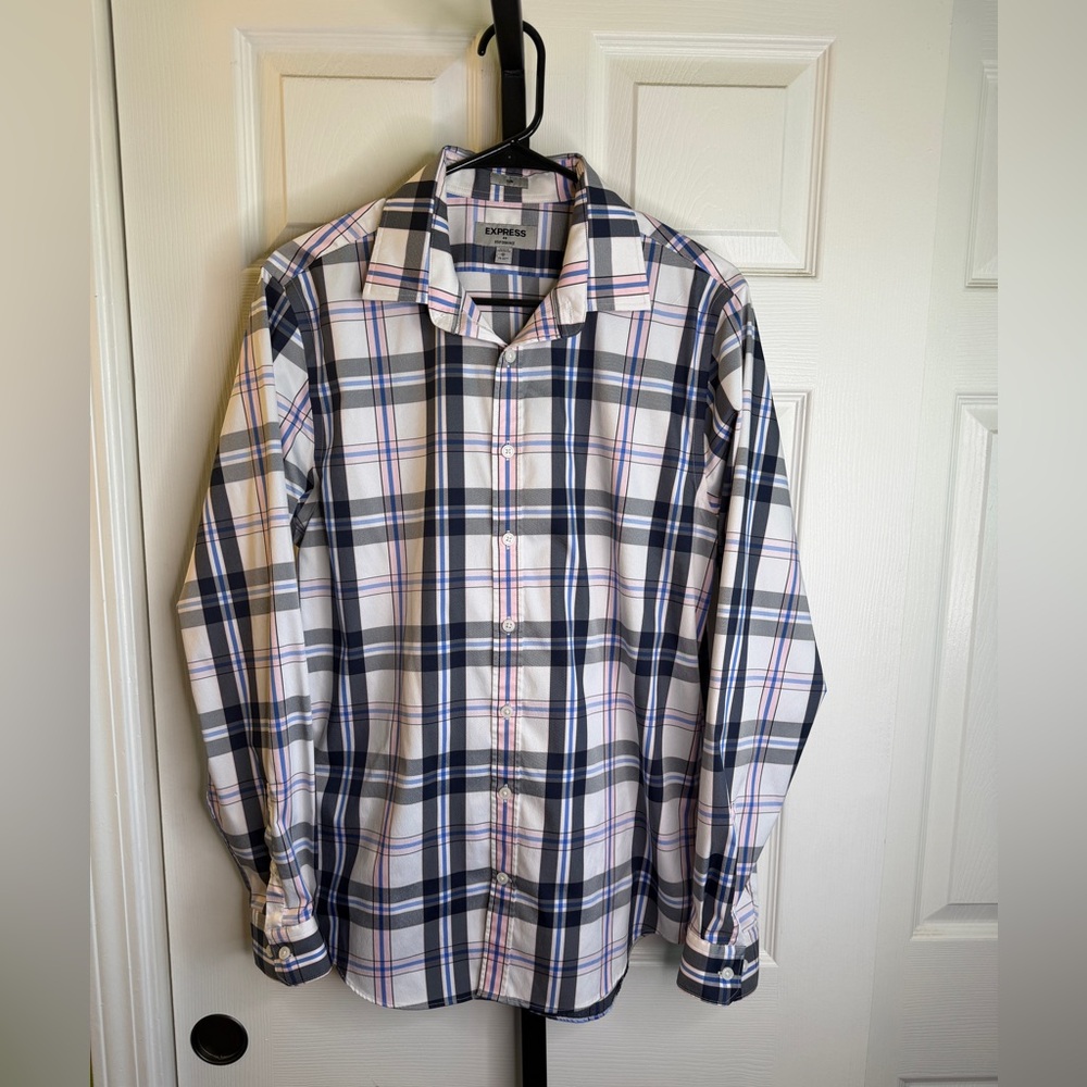 Express Men's Multicolor Plaid Button Down Shirt, size Medium